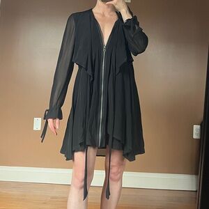 All Saints Black Plunge Neck Bishop Sleeve Sundress